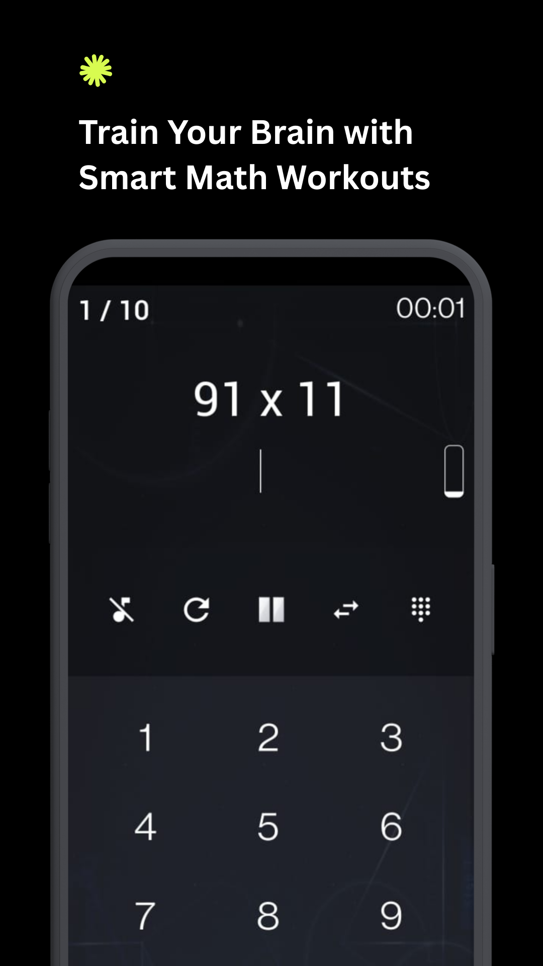Timed math workout screen